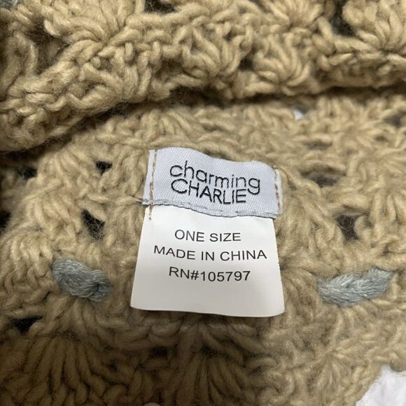 Charming Charlie Knit Tan Gray Winter Hat Heart Embellishment - Picture 3 of 3